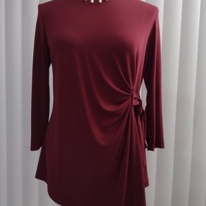 Liz Claiborne sz S tunic top adjustable side tie in rich burgundy